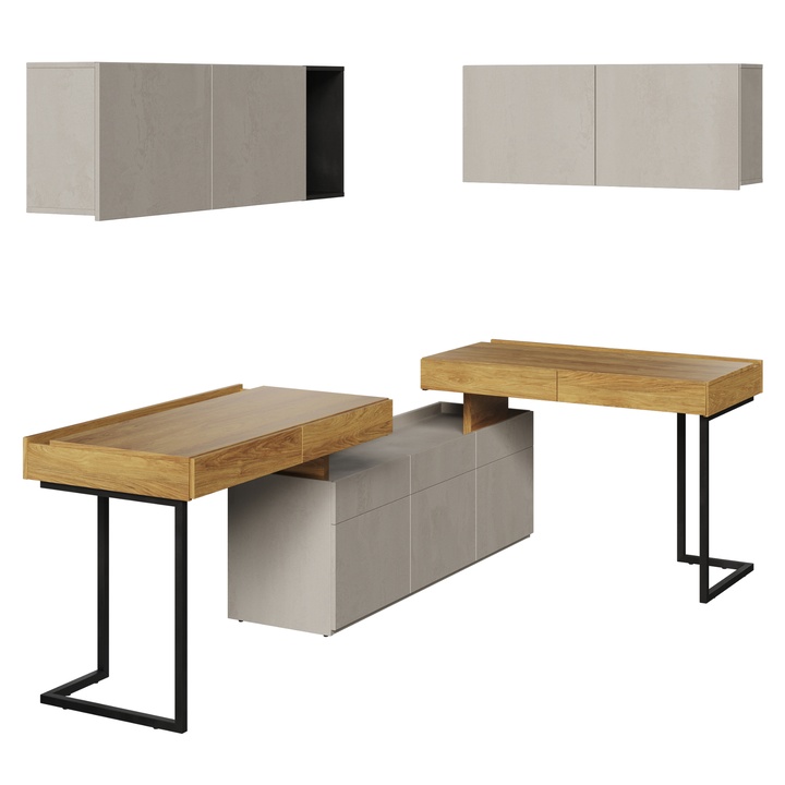 Sconto Studentská sestava  TEEN FLEX 10 silk flou/ořech hiroka/ocelová