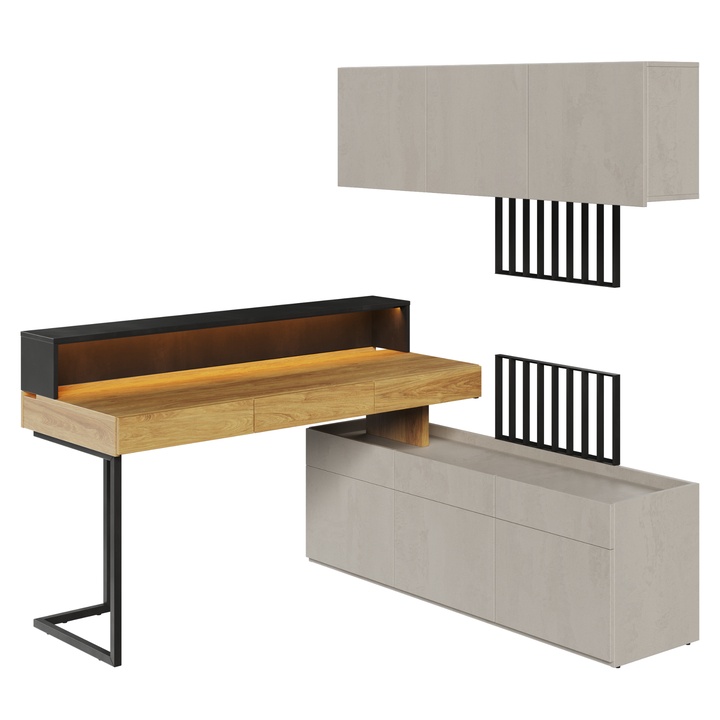 Sconto Studentská sestava  TEEN FLEX 3 silk flou/ořech hiroka/ocelová