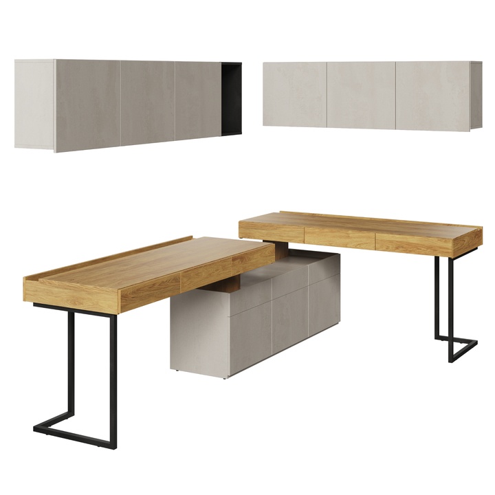 Sconto Studentská sestava TEEN FLEX 9 silk flou/ořech hiroka/ocelová