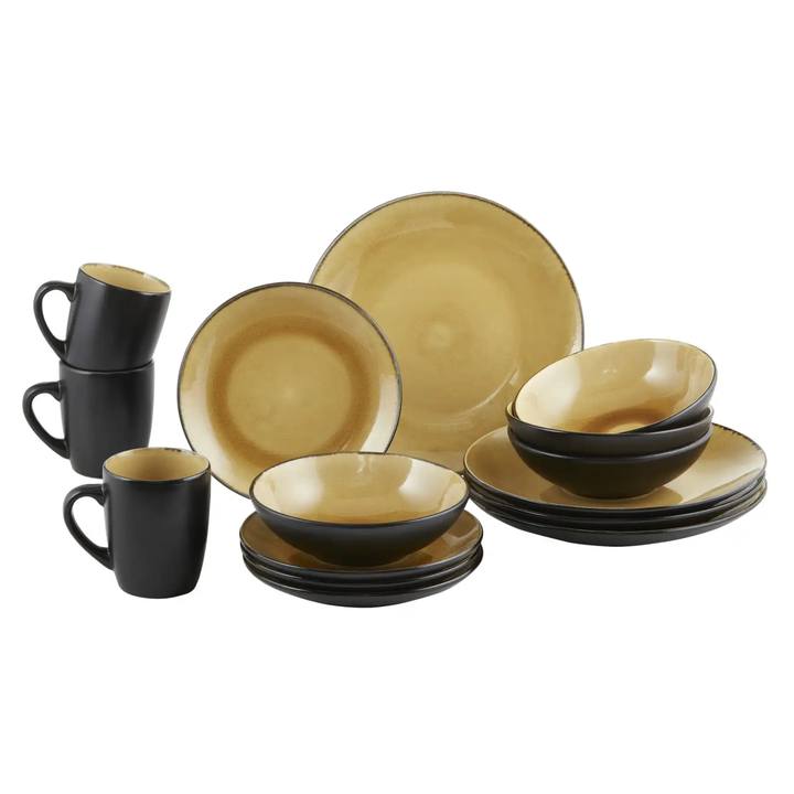 Sconto Jídelní souprava TERAMO černá/žlutá, 16 ks