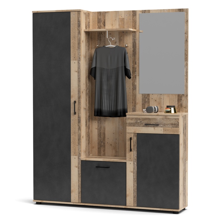 Sconto Předsíňová stěna TRIO staré dřevo světlá/matera