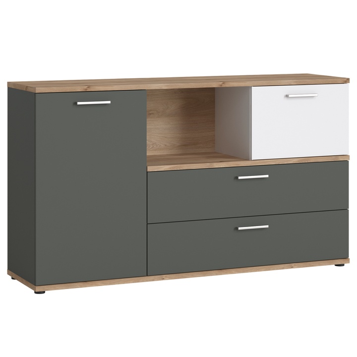 Sconto Komoda TWENTY dub castello/alpská bílá/grafit, šířka 150 cm