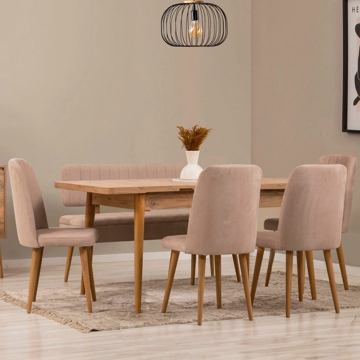 Sconto Jídelní sestava VINA 4 světle hnědá/borovice atlantic