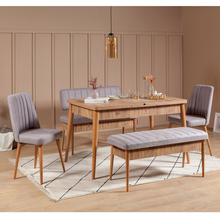 Sconto Jídelní sestava VINA 9 šedá/borovice atlantic