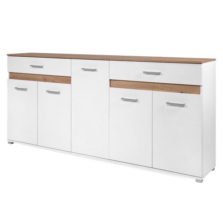 Sconto Komoda VOLOS 5 bílá/dub artisan