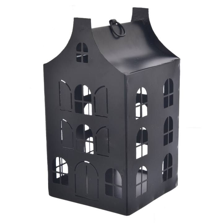 Sconto Kovový svícen domeček WATSON černá, výška 19 cm