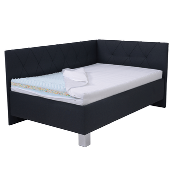 Rohová postel s matrací AFRODITE černá, 140x200 cm 2