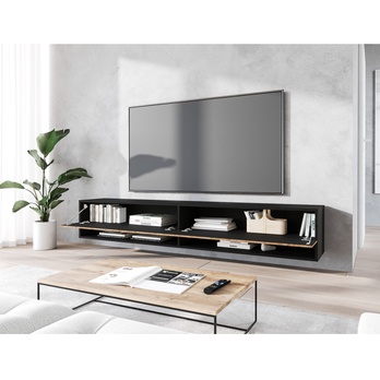 TV komoda AGATHE 180 černá/dub wotan/vzor rybí kost 4