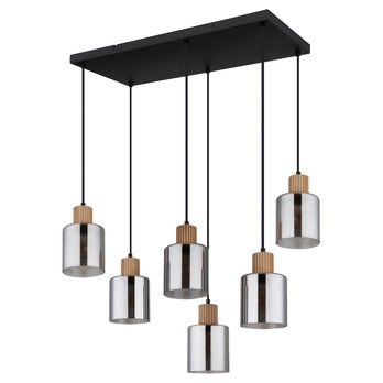 Závěsné svítidlo ALEIDIS 6 černá/přírodní/kouřové sklo 2