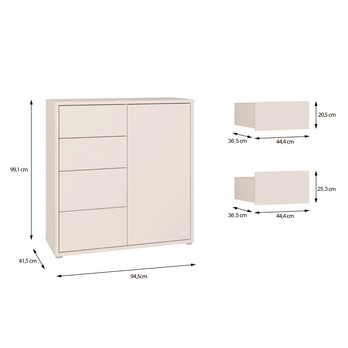 Komoda ALICE písková, šířka 95 cm 5