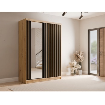 Šatní skříň ALUNA I dub artisan/černá, šířka 150 cm 1