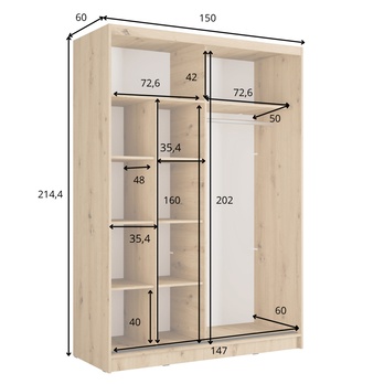 Šatní skříň ALUNA I dub artisan/černá, šířka 150 cm 4