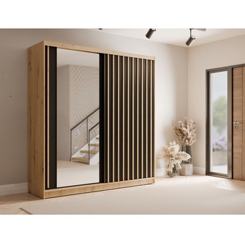 Šatní skříň ALUNA I dub artisan/černá, šířka 200 cm 1
