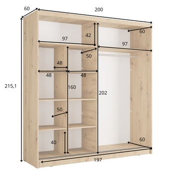 Šatní skříň ALUNA I dub artisan/černá, šířka 200 cm 4