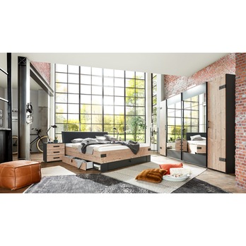 Šatní skříň ALYSSA stříbrná jedle/grafit, 2 zrcadla 1