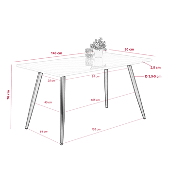 Jídelní stůl ANILLA bílá vysoký lesk/černá, šířka 140 cm 3