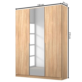 Šatní skříň ARIANNA dub sonoma, 3 dveře, zrcadlo 3
