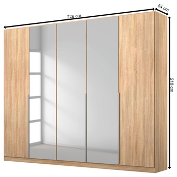 Šatní skříň ARIANNA dub sonoma, 5 dveří, 3 zrcadla 3