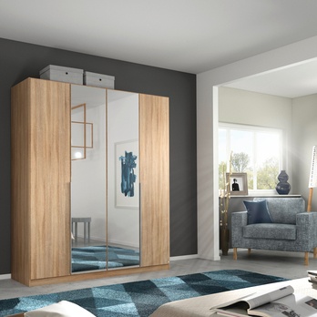 Šatní skříň ARIANNA dub sonoma, 4 dveře, 2 zrcadla 1
