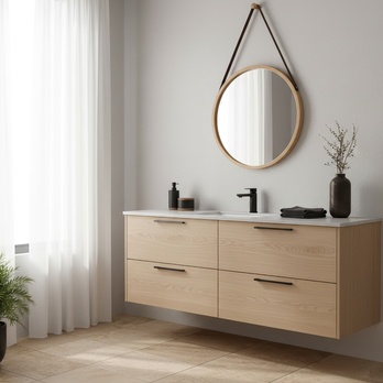 Zrcadlo BAMBUS 45 přírodní/hnědá, průměr 45 cm 1