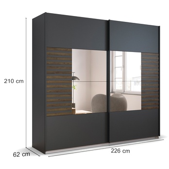 Šatní skříň BAREA II šedá/dub atlantic tmavý, šířka 226 cm 5