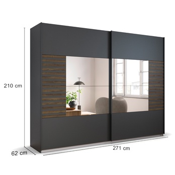 Šatní skříň BAREA II šedá/dub atlantic tmavý, šířka 226 cm 5