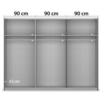 Šatní skříň BAREA šedá/dub atlantic tmavý, šířka 271 cm 3