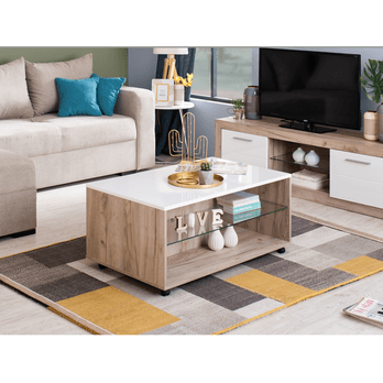 Konferenční stolek BARNABY dub šedý/bílá vysoký lesk 1