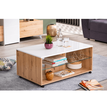 Konferenční stolek BARNABY dub artisan/bílá vysoký lesk 1