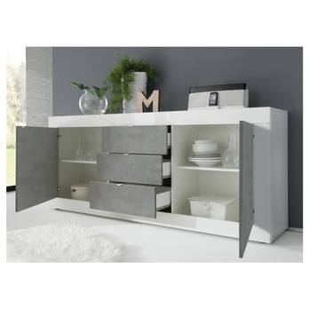 Komoda  BASIC 10 bílá lesklá/beton 2