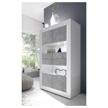 Vitrína  BASIC 2 bílá lesklá/beton 1