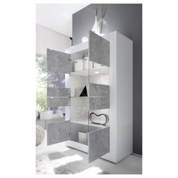 Vitrína  BASIC 2 bílá lesklá/beton 2