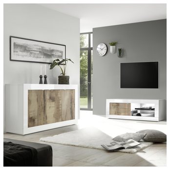 TV komoda  BASIC 4 bílá lesklá/dub 1