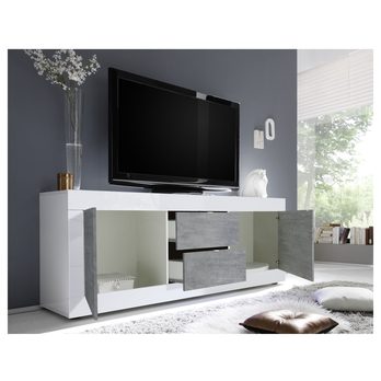 TV komoda  BASIC 9 bílá lesklá/beton 2