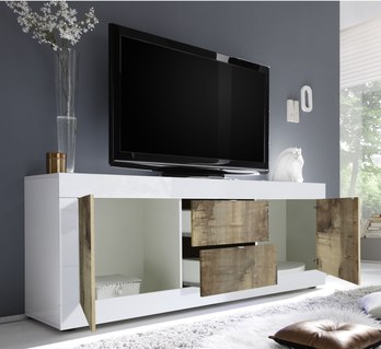 TV komoda  BASIC 9 bílá lesklá/dub 2