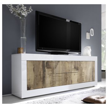 TV komoda  BASIC 9 bílá lesklá/dub 1