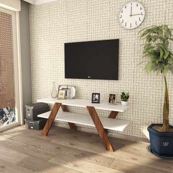 TV stolek BASIC bílá/ořech 1