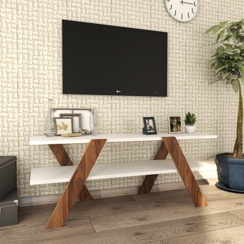 TV stolek BASIC bílá/ořech 2