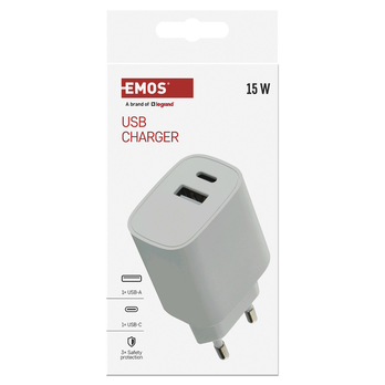USB adaptér BASIC bílá, 1x USB-A, 1x USB-C, 15W 2