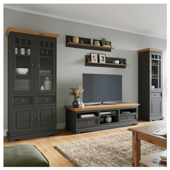 Vitrína  BELLU 2D borovice/grafit 1