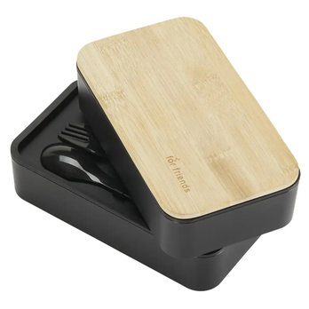 Dóza s příborem BENTO černá/bambus 3