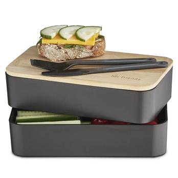 Dóza s příborem BENTO černá/bambus 1