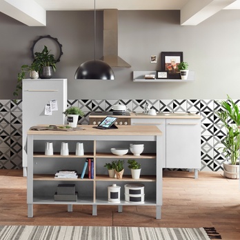 Ostrůvková skříňka  BILBERRY bílá/dub sonoma 1