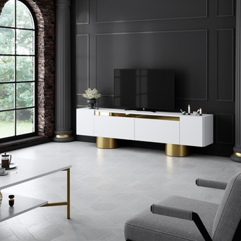 TV stolek BOHEM bílá/zlatá 1