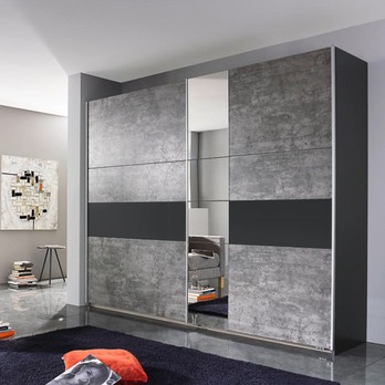 Šatní skříň CADENCE I imitace betonu/tmavě šedá, šířka 218 cm 1