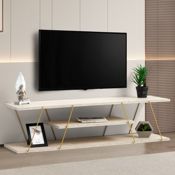 TV stolek  CANAZ béžový mramor/zlatá 1