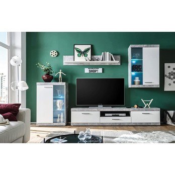 Obývací stěna CATLIN bílá/imitace betonu 1