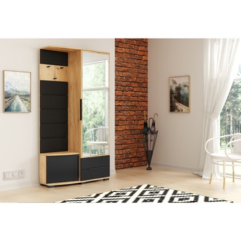 Předsíňová sestava CLEO dub craft/černá/zrcadlo, pravá 1