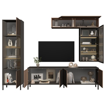 Obývací stěna CORTINA antracitová/tmavě hnědá 2