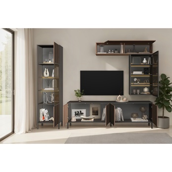 Obývací stěna CORTINA antracitová/tmavě hnědá 3